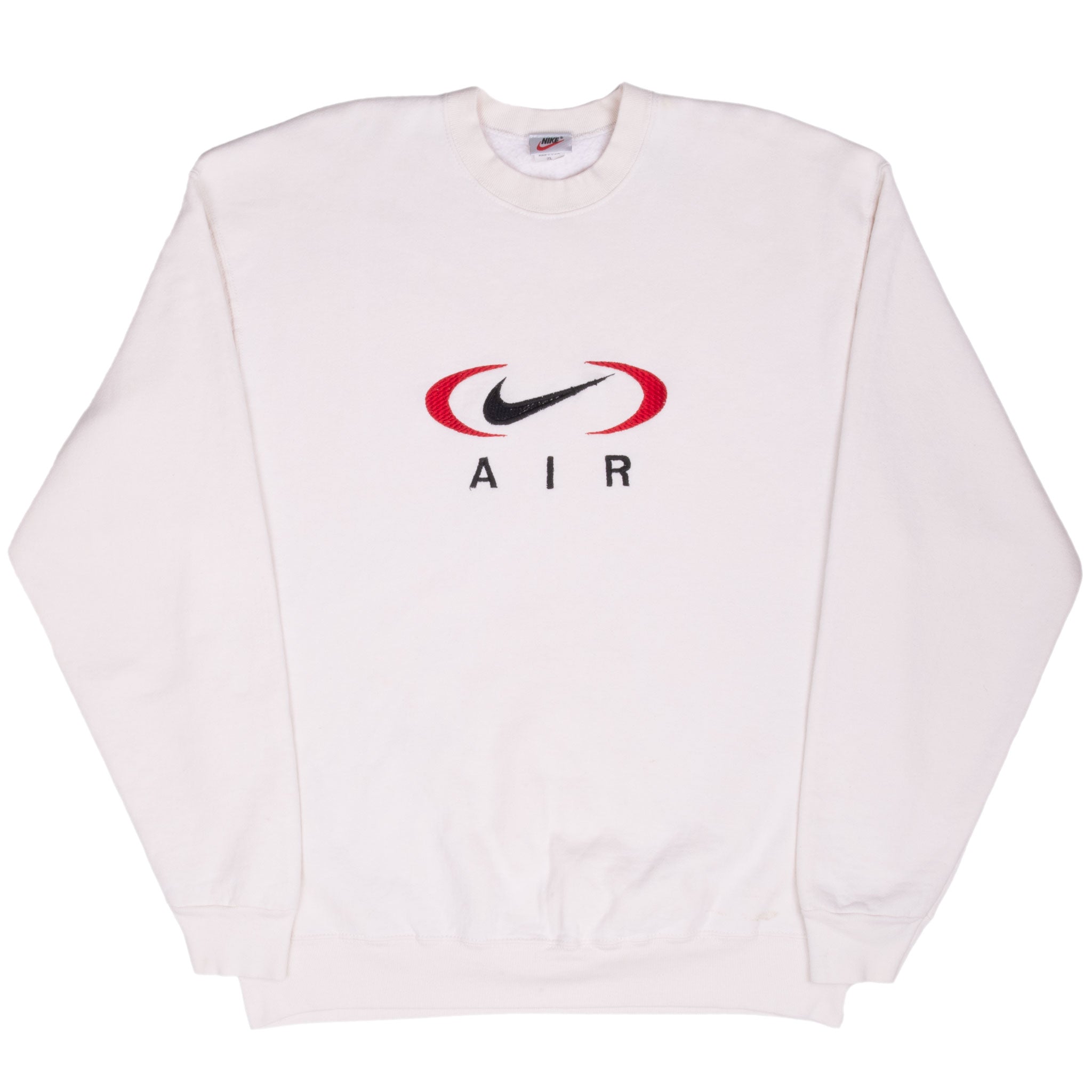 Vintage Nike Air Big Center Swoosh Cream Sweatshirt 1990S Size XL Made In Usa