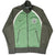 Front view of green and dark gray Nike Athletics track jacket with two zip pockets