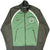 Front of green Nike Athletics zip-up track jacket with dark gray sleeves and white piping