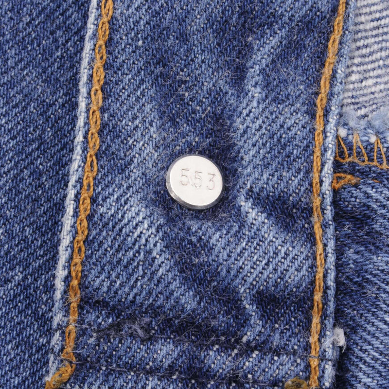 Beautiful Indigo Levis 501 Jeans 1990s Made in USA with Medium Wash   Size on tag 34X34 Actual Size 34X29 1/2 Back Button #553 Not Original Hem