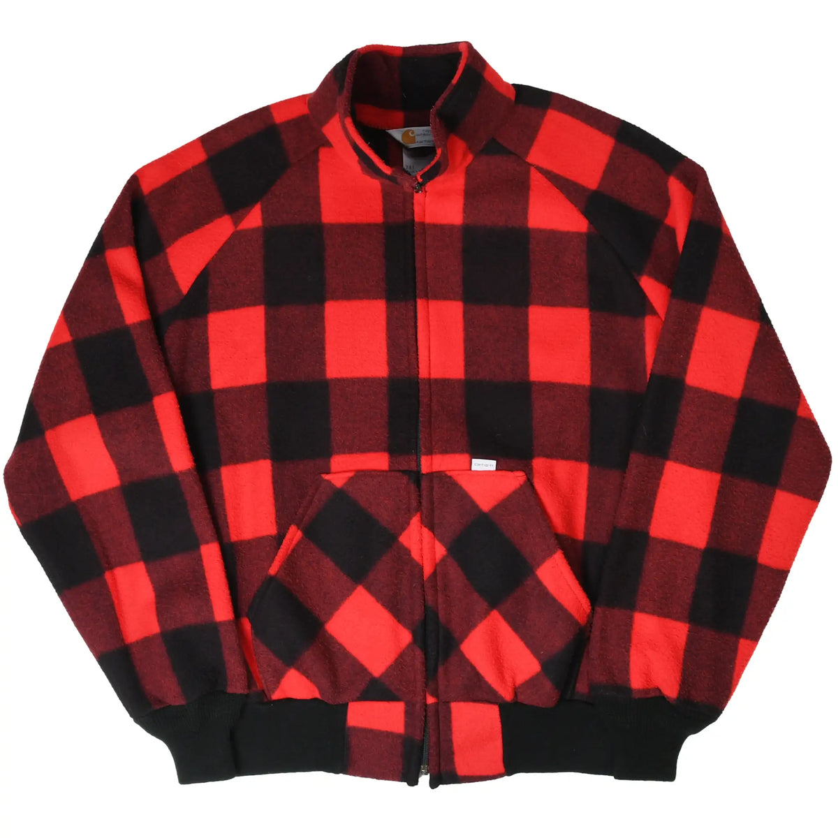Vintage Carhartt Red Black Plaid Fleece Jacket 1990s 2XL Made in USA