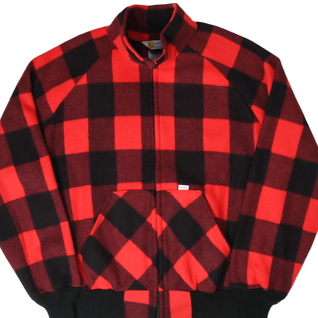 Vintage Carhartt Red Black Plaid Fleece Jacket 1990s 2XL Made in USA
