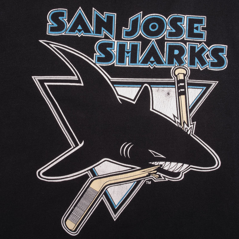 Vintage NHL San Jose Sharks Tee Shirt 1990s Size Large With Single Stitch Sleeves. Made In USA. Logo 7   