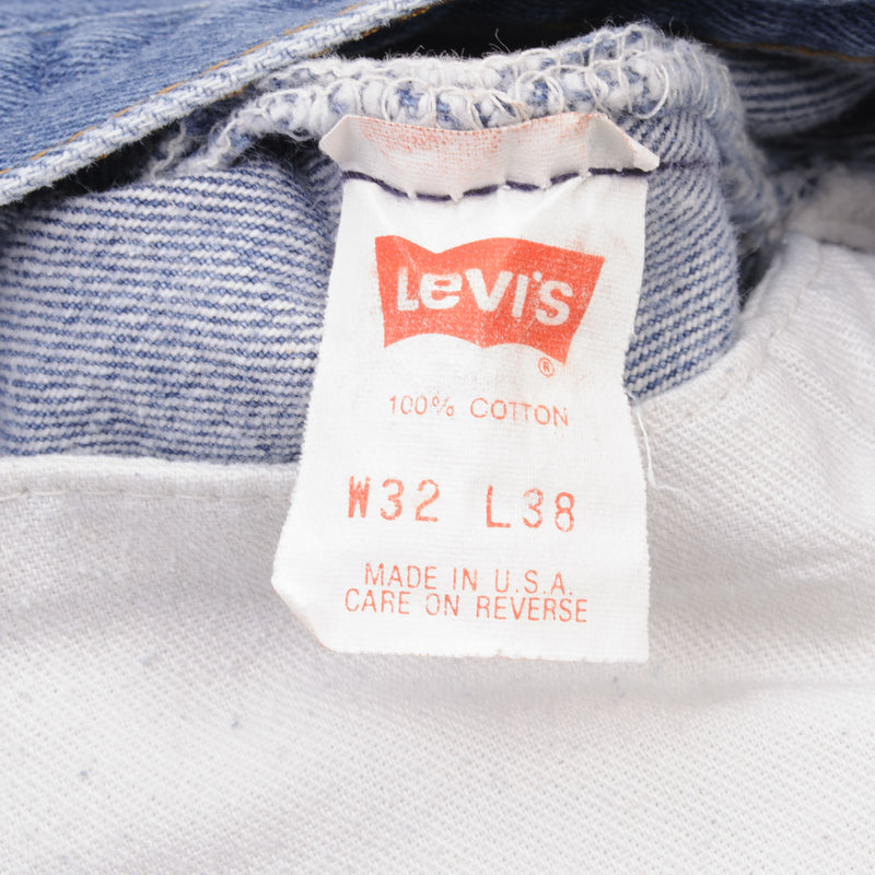 Beautiful Indigo Levis 501 Jeans 1980s Made in USA with Medium Wash   Size on tag 32X38 Actual Size 31X34 Back Button #524