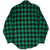Back of L.L.Bean green and black plaid flannel shirt with long sleeves and curved hem