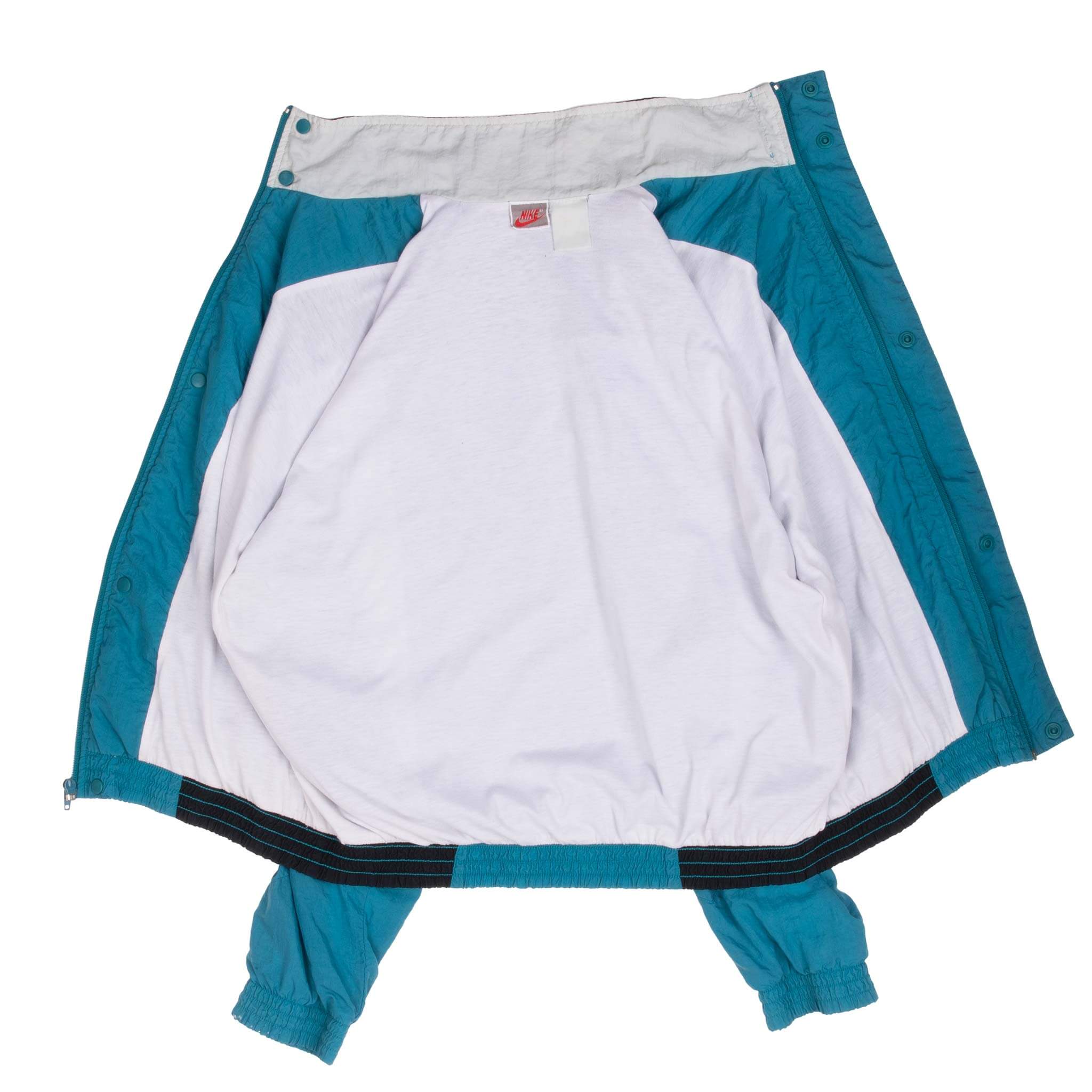 Vintage Nike Classic Swoosh Black and Cyan Windbreaker Jacket 1980S Size Large