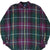 Front of Ralph Lauren button-down shirt in dark green, burgundy, yellow and blue plaid