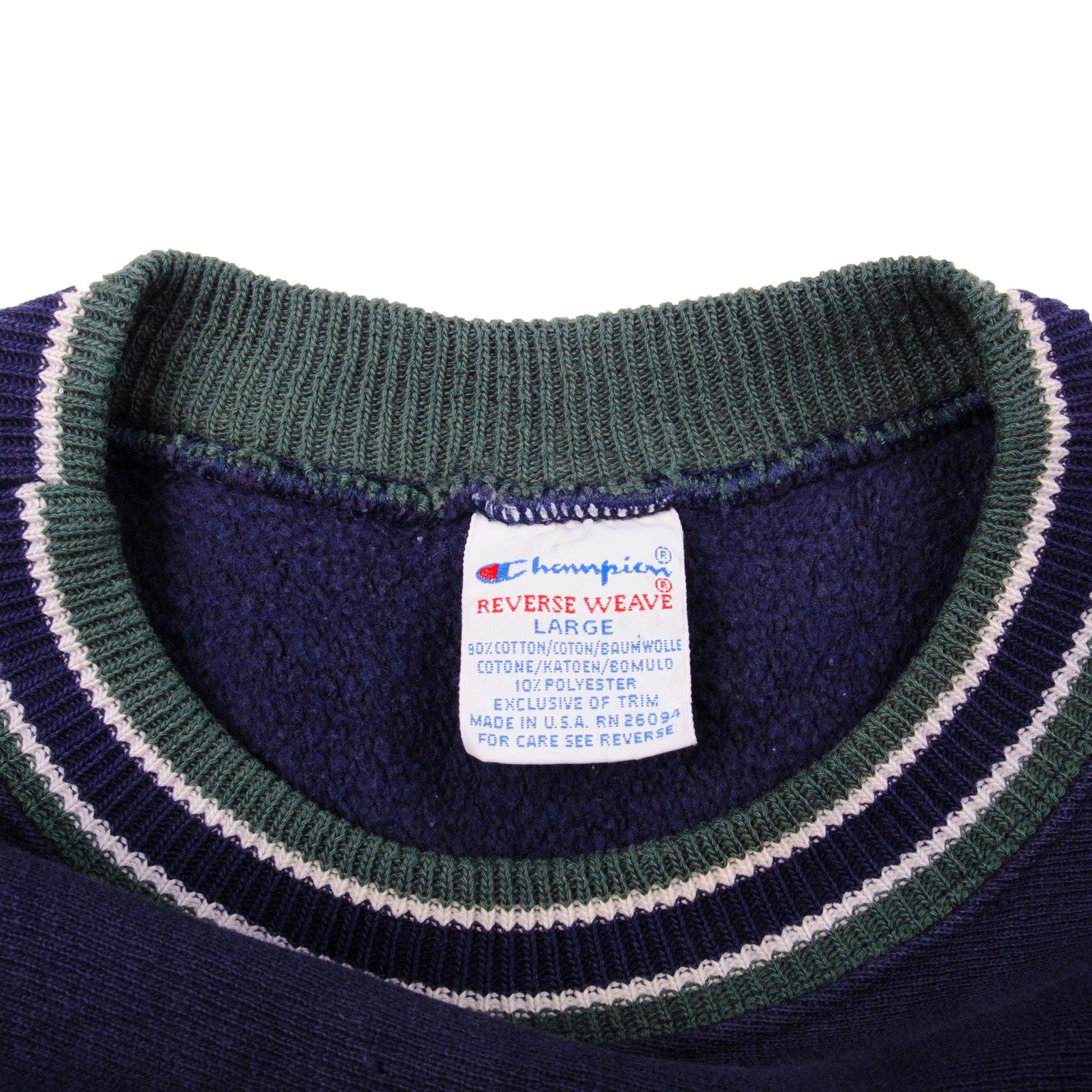 Vintage Blue Champion Big Logo Sweater 90S Size Large Made In USA.