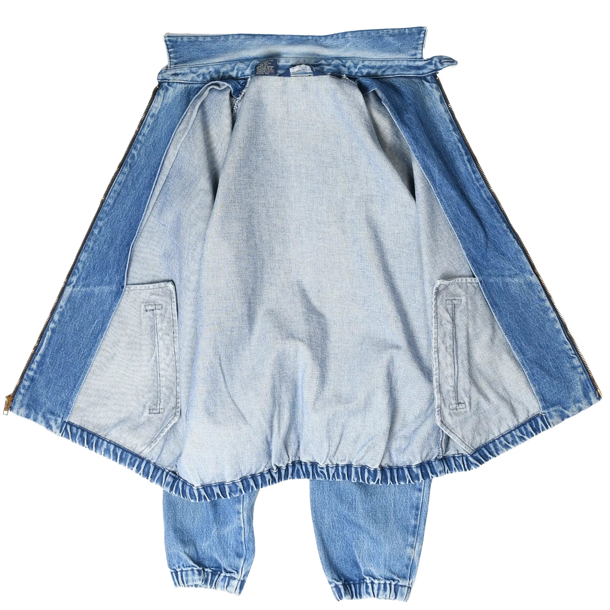 Open interior of blue Polo Ralph Lauren denim jacket showing unlined construction and pockets