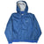 Full front view of blue Nike hooded windbreaker with white Swoosh and ribbed trim