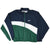 Full front view of navy, white, and green Reebok zip-up windbreaker jacket
