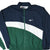 Front of Reebok windbreaker jacket in navy, white, and green with full zipper and chest logo