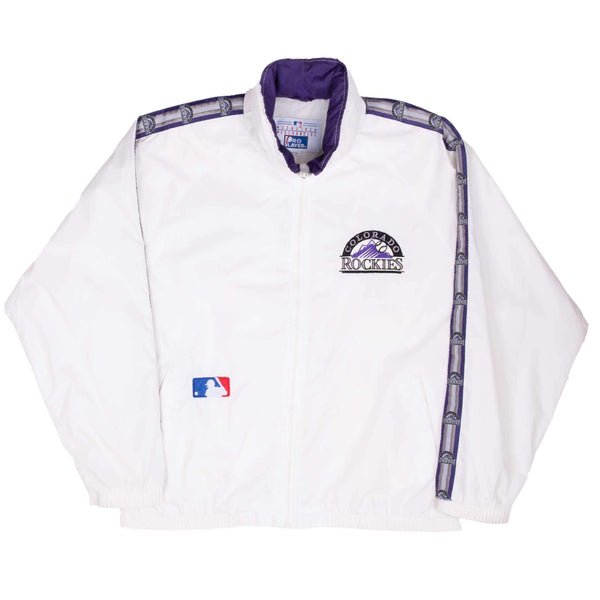 Vintage Mlb Colorado Rockies White Windbreaker Jacket 1990S Size Medium