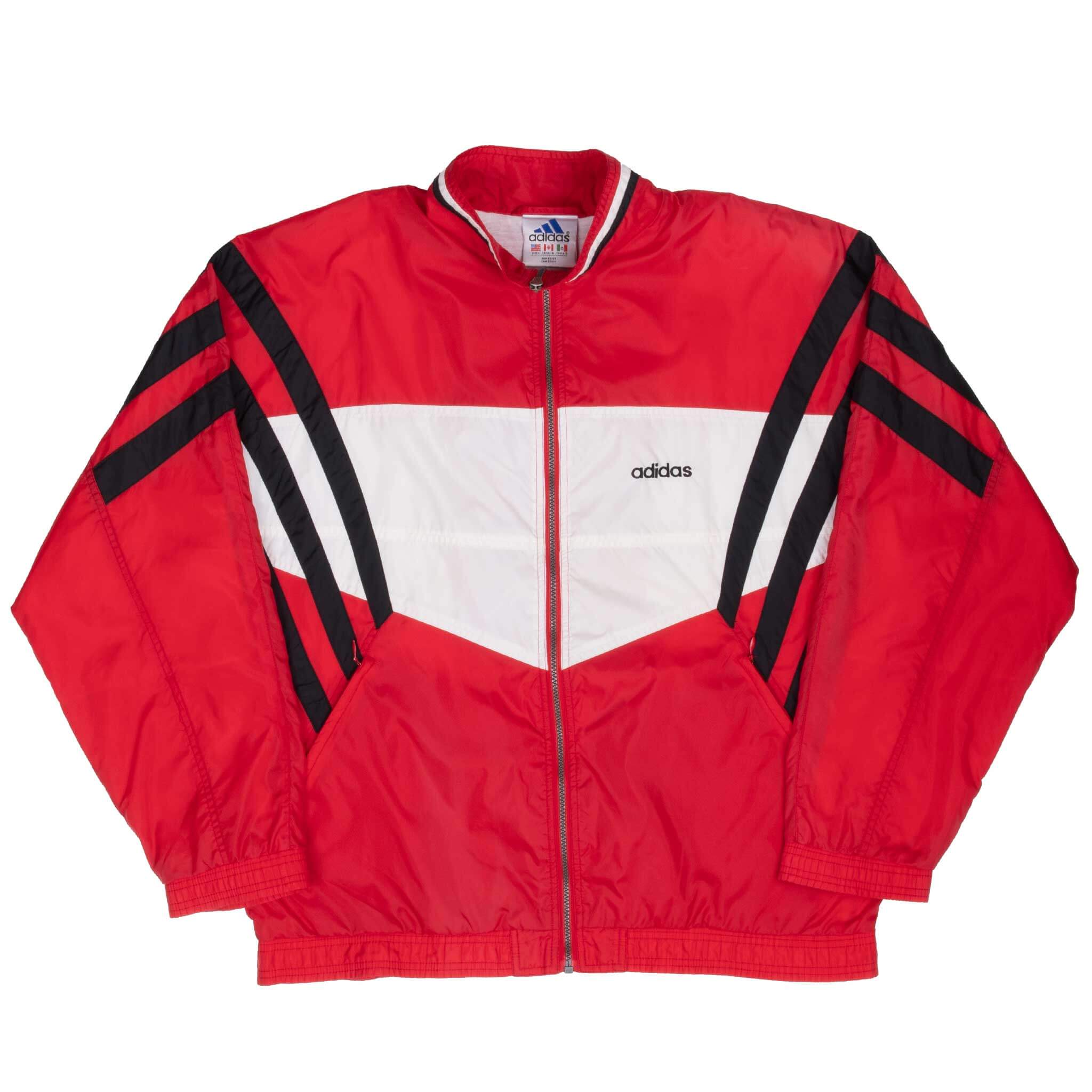 Vintage Adidas Red & White Windbreaker Jacket 1990S Size Large