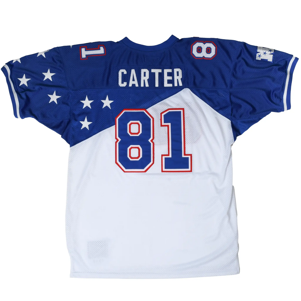 Back of blue and white NFL Pro Bowl jersey with Carter name and number 81