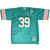 Front of aqua Miami Dolphins number 39 jersey with team logo and striped sleeves