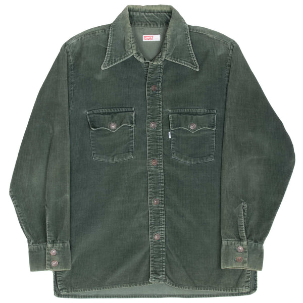 Vintage Levis Green Corduroy Pocket Shirt Big E Size Large 1970S Made In Usa