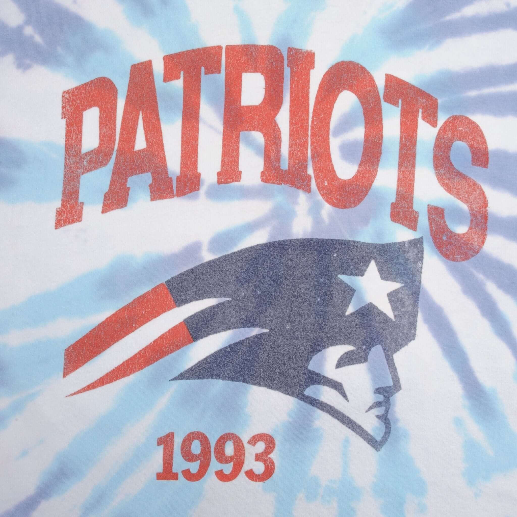 Vintage Tie Dye NFL New England Patriots Tee Shirt 1993 Size XL Made In USA With Single Stitch Sleeves.