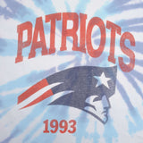 Vintage Tie Dye NFL New England Patriots Tee Shirt 1993 Size XL Made In USA With Single Stitch Sleeves.