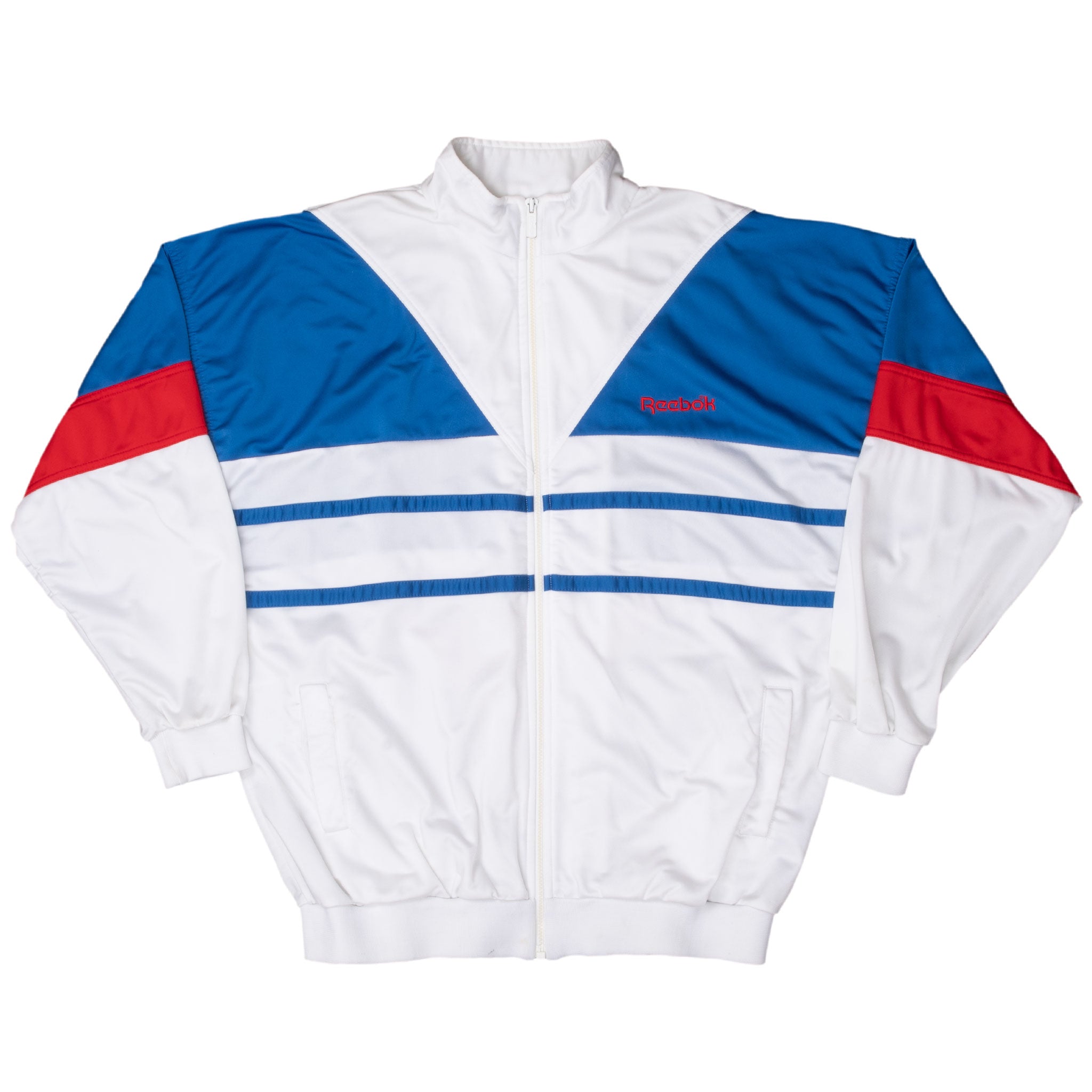 Vintage Reebok White Blue Red Tracksuit Jacket 1980S Size XL