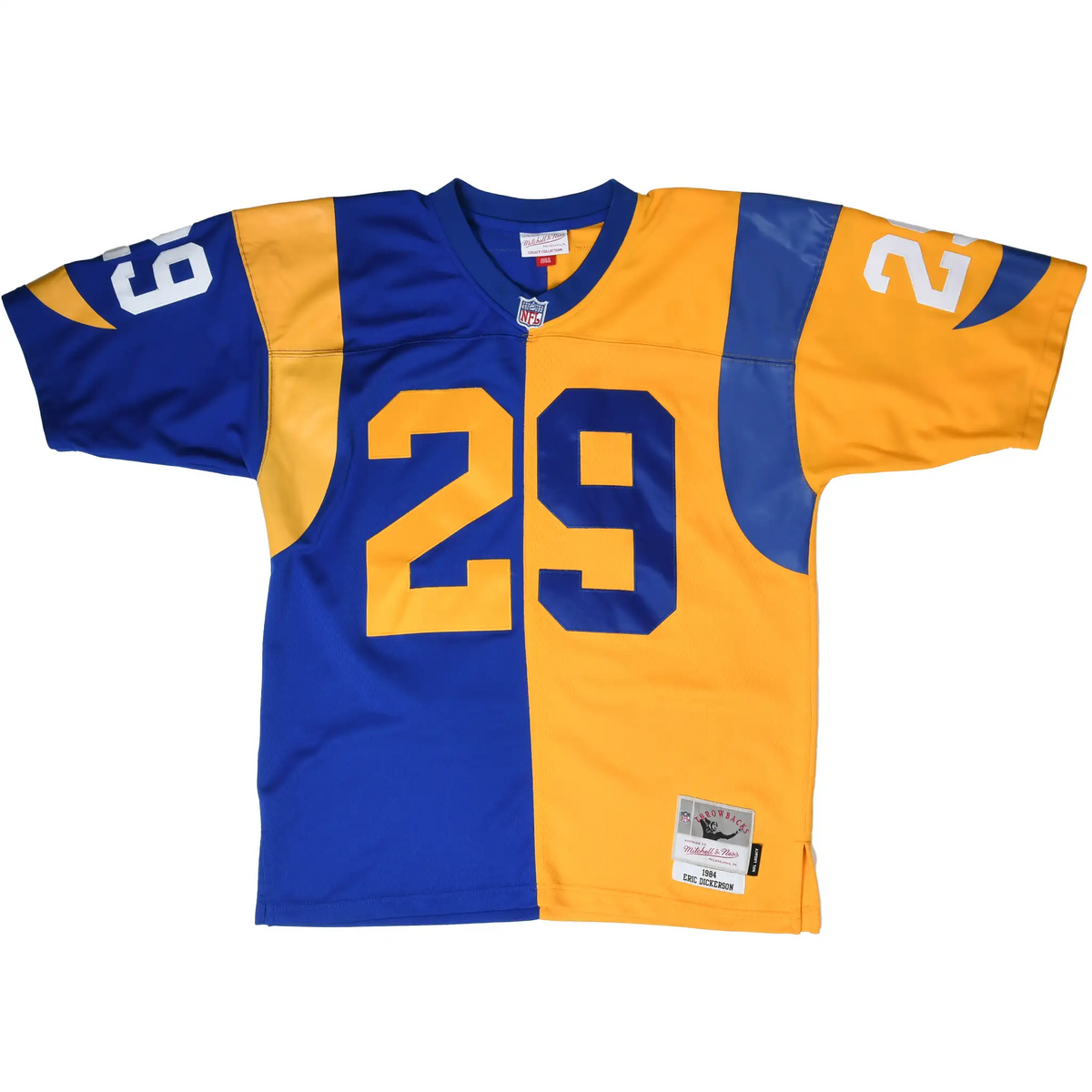 Front of blue and gold Los Angeles Rams Eric Dickerson #29 jersey