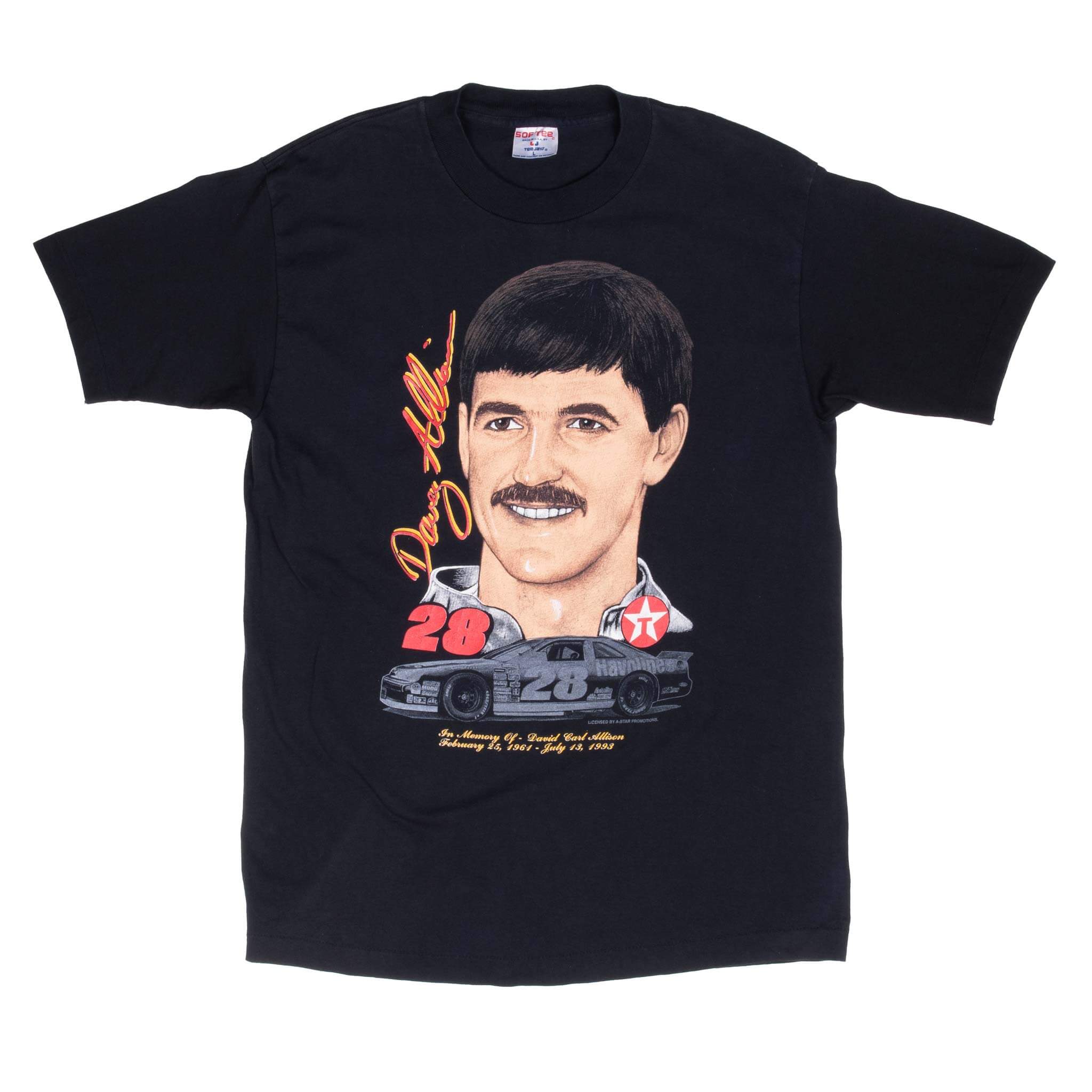 Vintage Nascar Davey Allison 1993 Memorial Tee Shirt Size Large Made In Usa With Single Stitch Sleeves