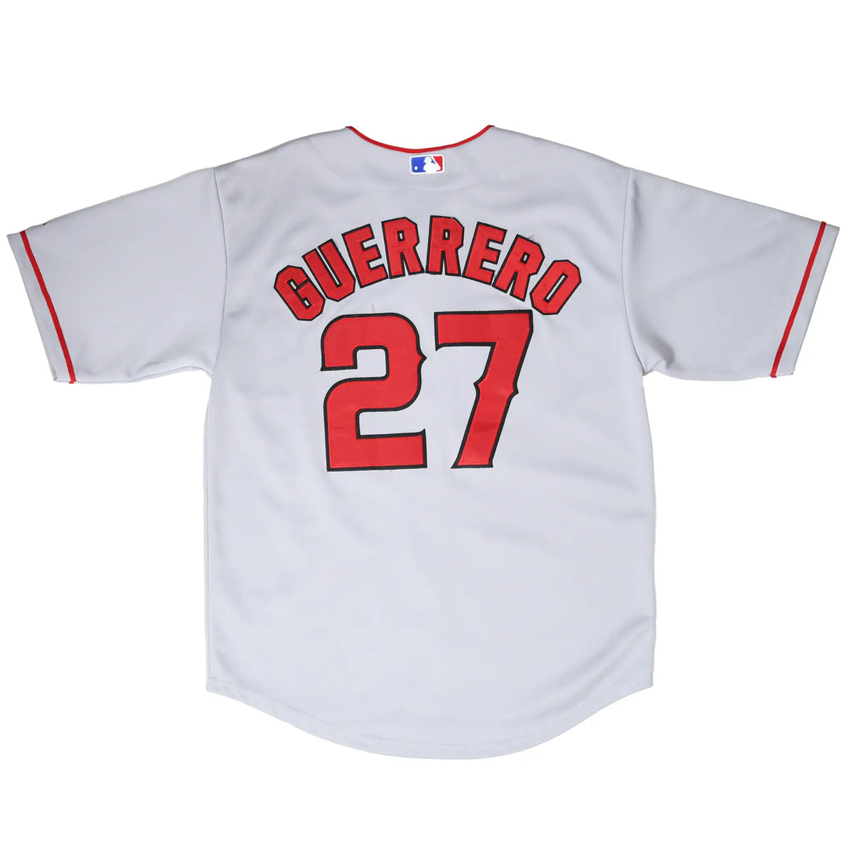 Back of gray Los Angeles Angels jersey with Guerrero name and red number 27
