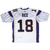 Back of white Minnesota Vikings jersey with Rice name and purple number 18