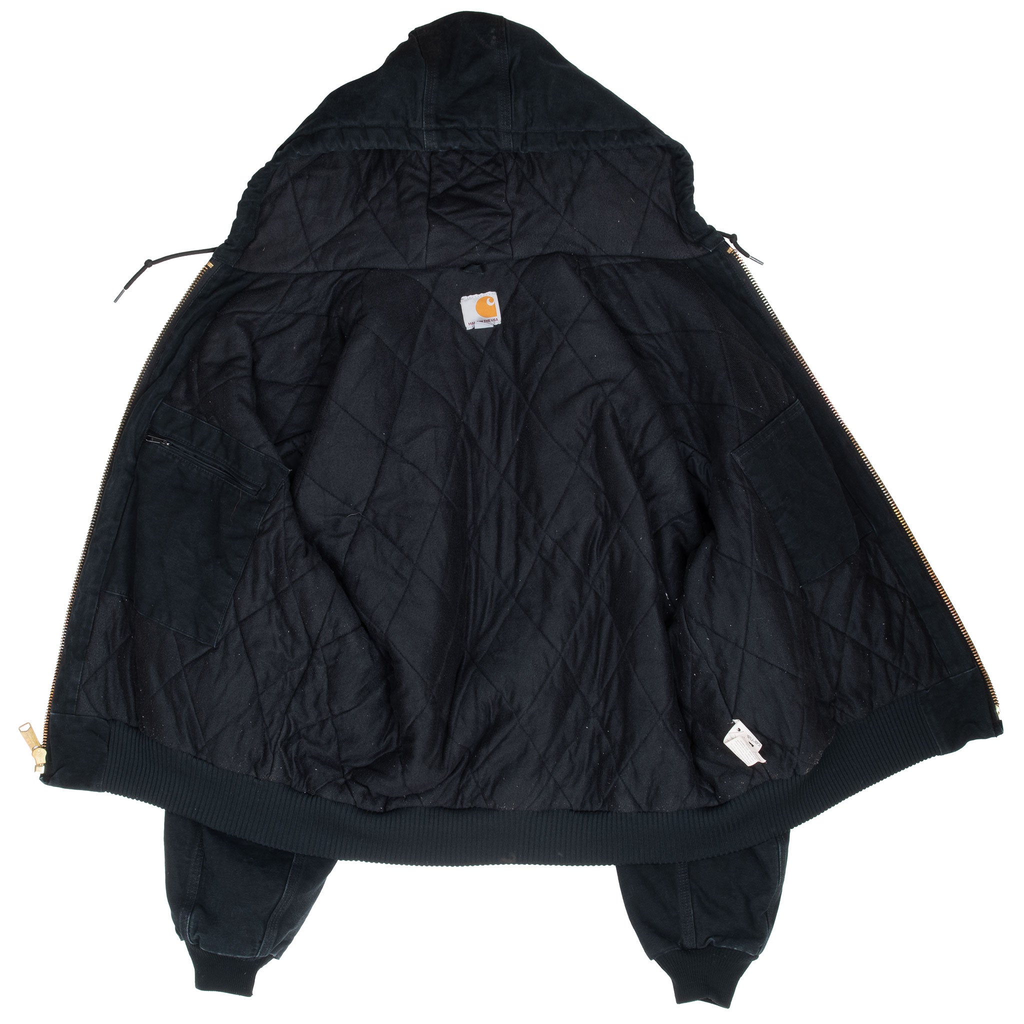 Vintage Carhartt Black Hooded Active Jacket J140BLK Size Large Made In Usa