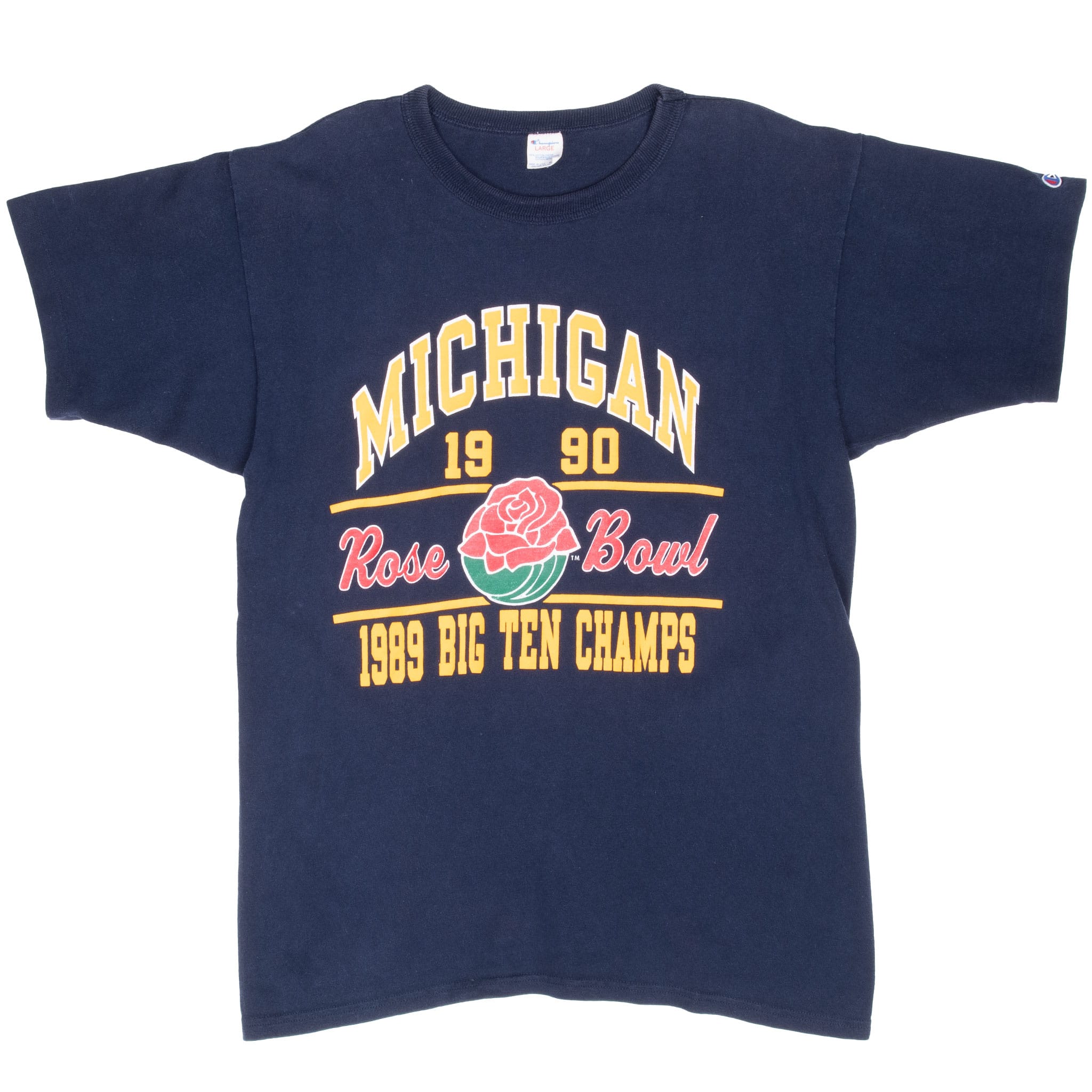 Vintage University Of Michigan Rose Bowl 1990 Champion Tee Shirt 1980s Size Medium Made In USA With Singe Stitch Sleeves
