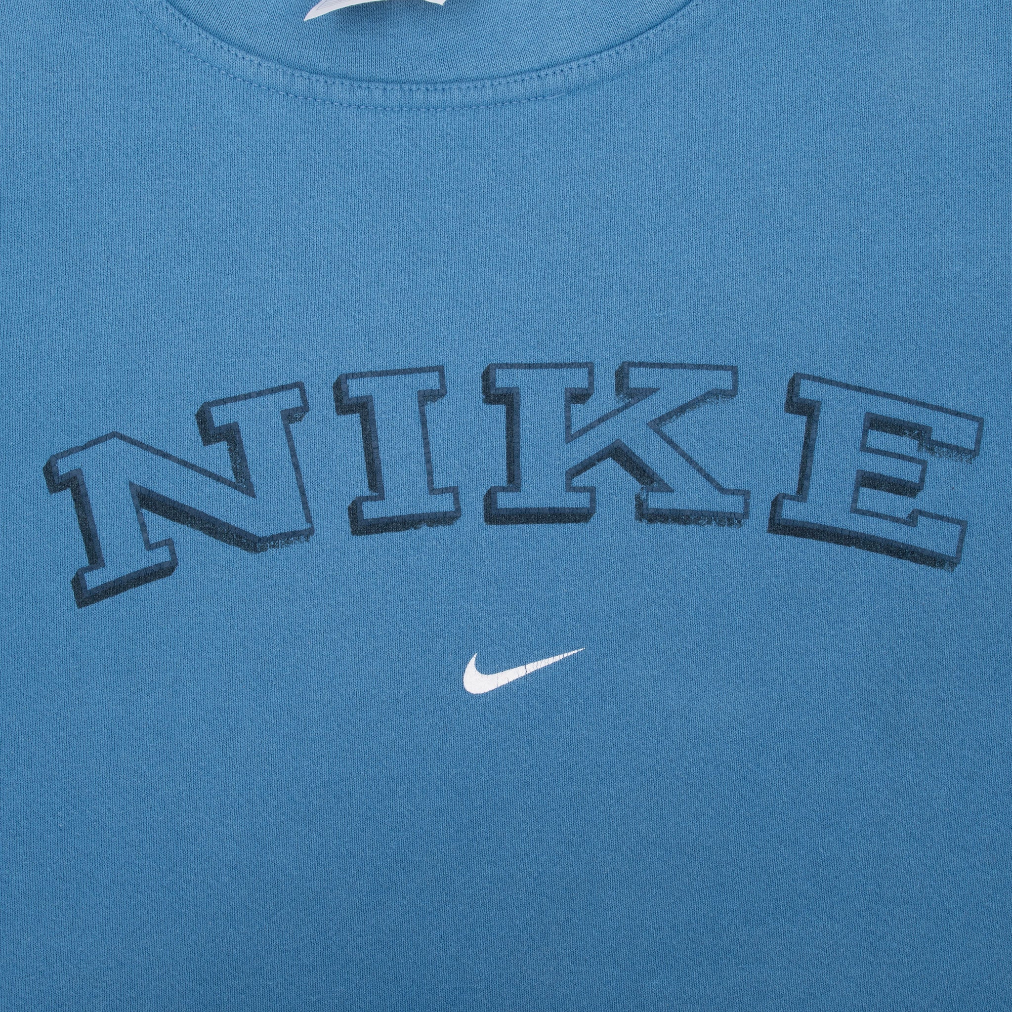 Vintage Nike Spellout Swoosh Blue Sweatshirt 1990S Size Large Made In Usa