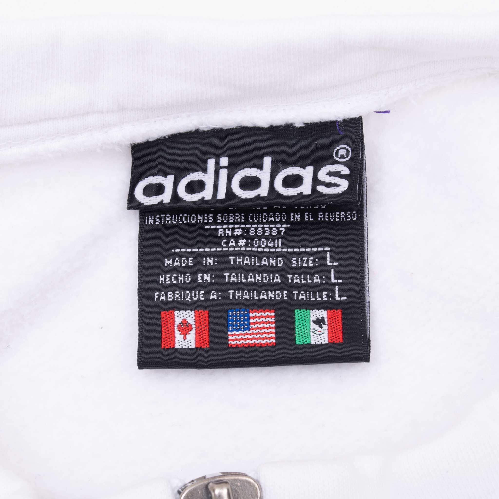 VINTAGE ADIDAS WHITE QUARTER ZIP SWEATSHIRT 1990S LARGE