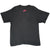 Back of black Nike T-shirt with a small pink Nike Swoosh logo below the collar