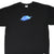 Front of black Nike T-shirt with blue paint splash and white Swoosh chest graphic