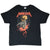 Full front view of black Metallica T-shirt with skull, skeleton, rib cage, and red splatter print