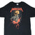 Front of black Metallica T-shirt with red logo and skull emerging from a wrapped skeleton graphic