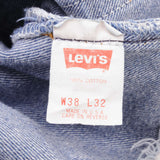 Beautiful Indigo Levis 501 Jeans 1980s Made in USA with Medium Wash   Size on tag 38X32  Back Button #553