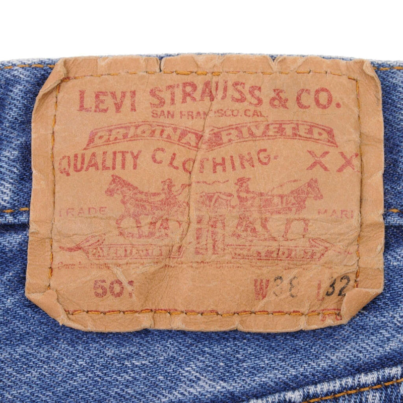 Beautiful Indigo Levis 501 Jeans 1980s Made in USA with Medium Wash   Size on tag 38X32  Back Button #553