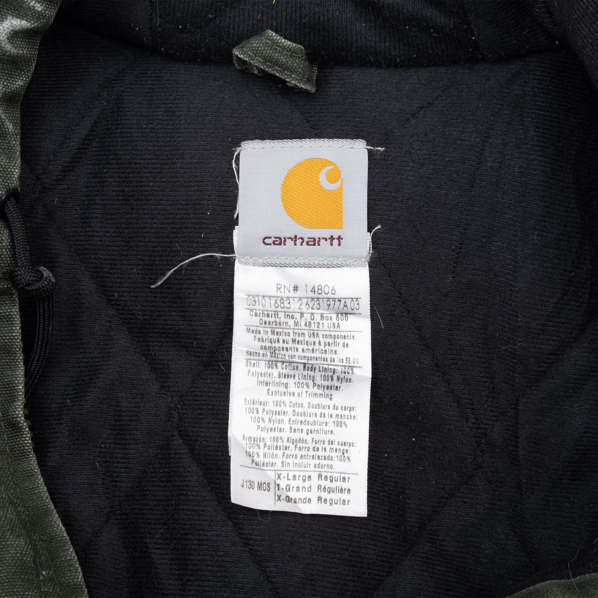 Vintage Carhartt Green Active Hooded Jacket J130Mos 1990S Size XL