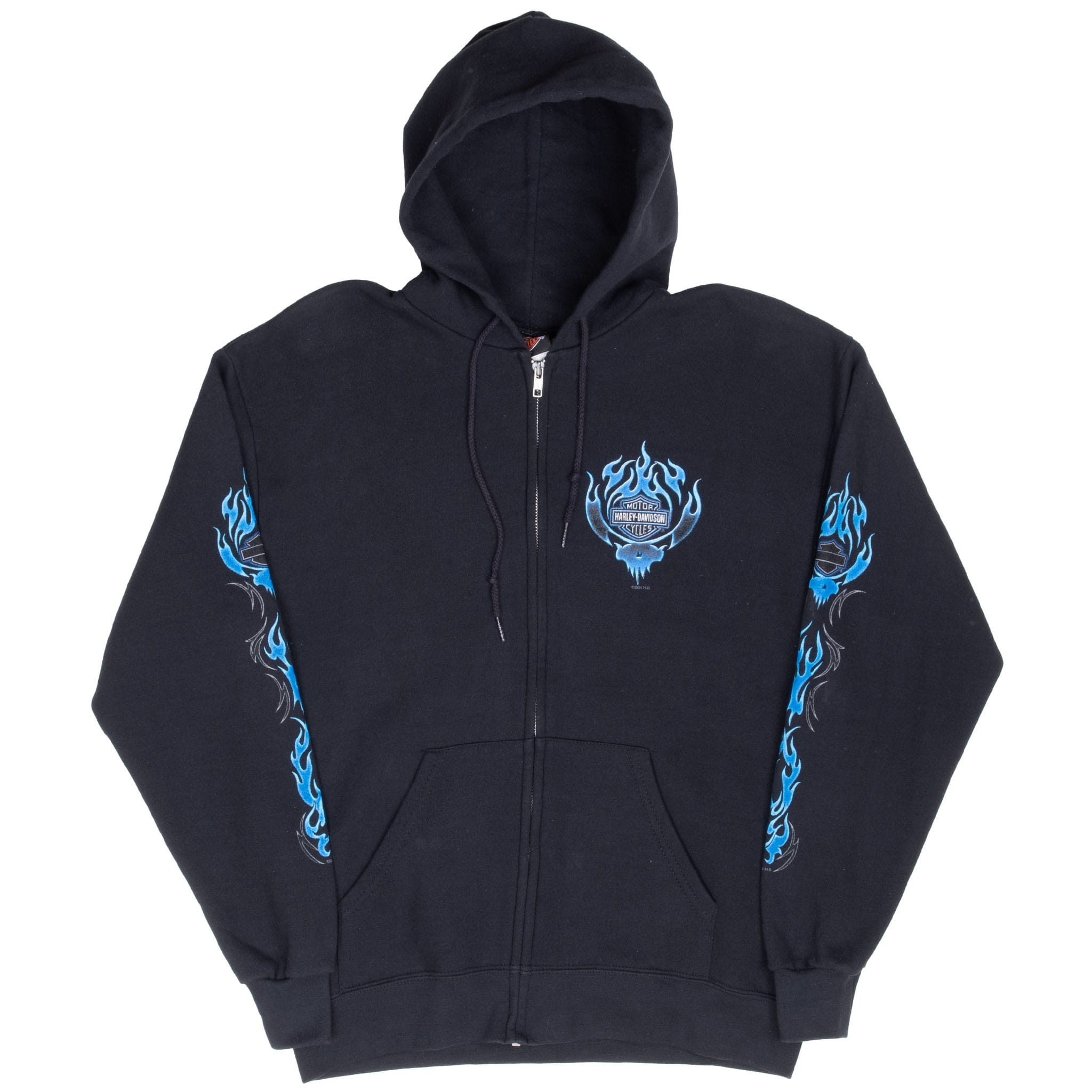 Vintage Harley Davidson Honolulu Hawaii Full Zip Black Hoodie Flaming Sleeve Sweatshirt 2004 Size Medium