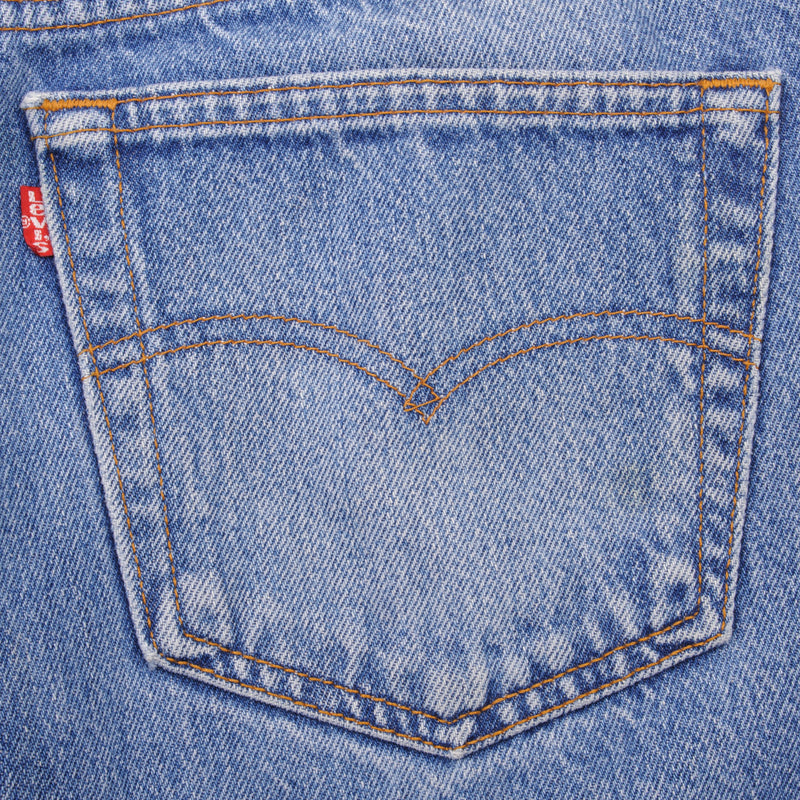 Beautiful Indigo Levis 501 Jeans 1980s Made in USA with Medium Light Wash With Light Whiskers  Size on tag 36X30 actual size 36X29 Back Button #653