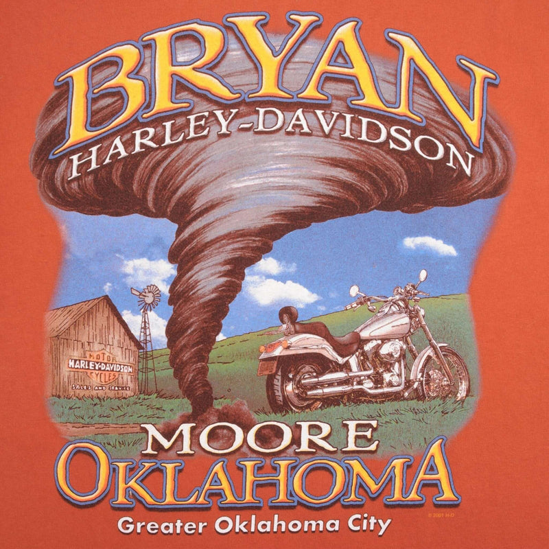 Vintage Harley Davidson Bryan Moore Oklahoma Orange Tee Shirt 2001 Size Medium Made In USA