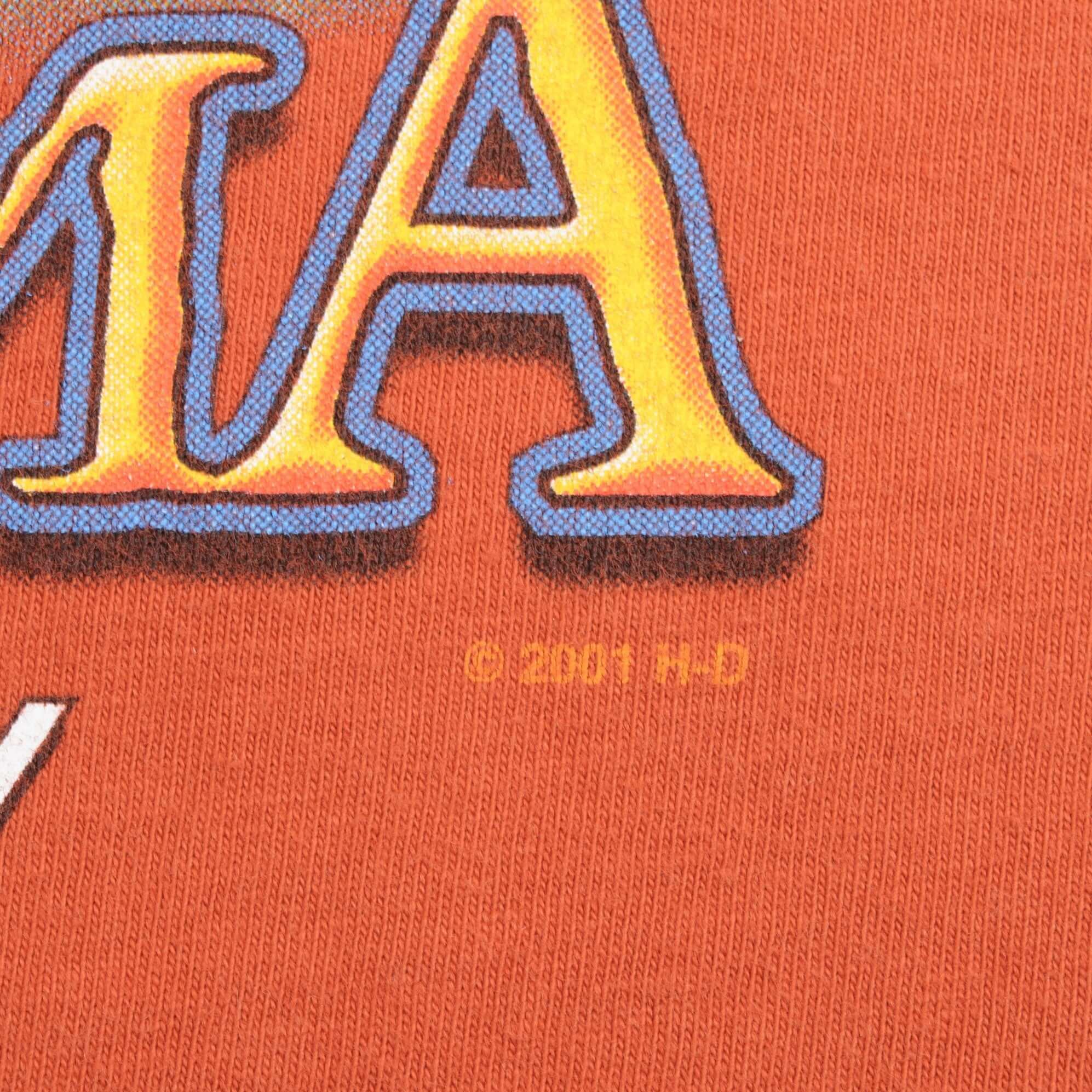 Vintage Harley Davidson Bryan Moore Oklahoma Orange Tee Shirt 2001 Size Medium Made In USA