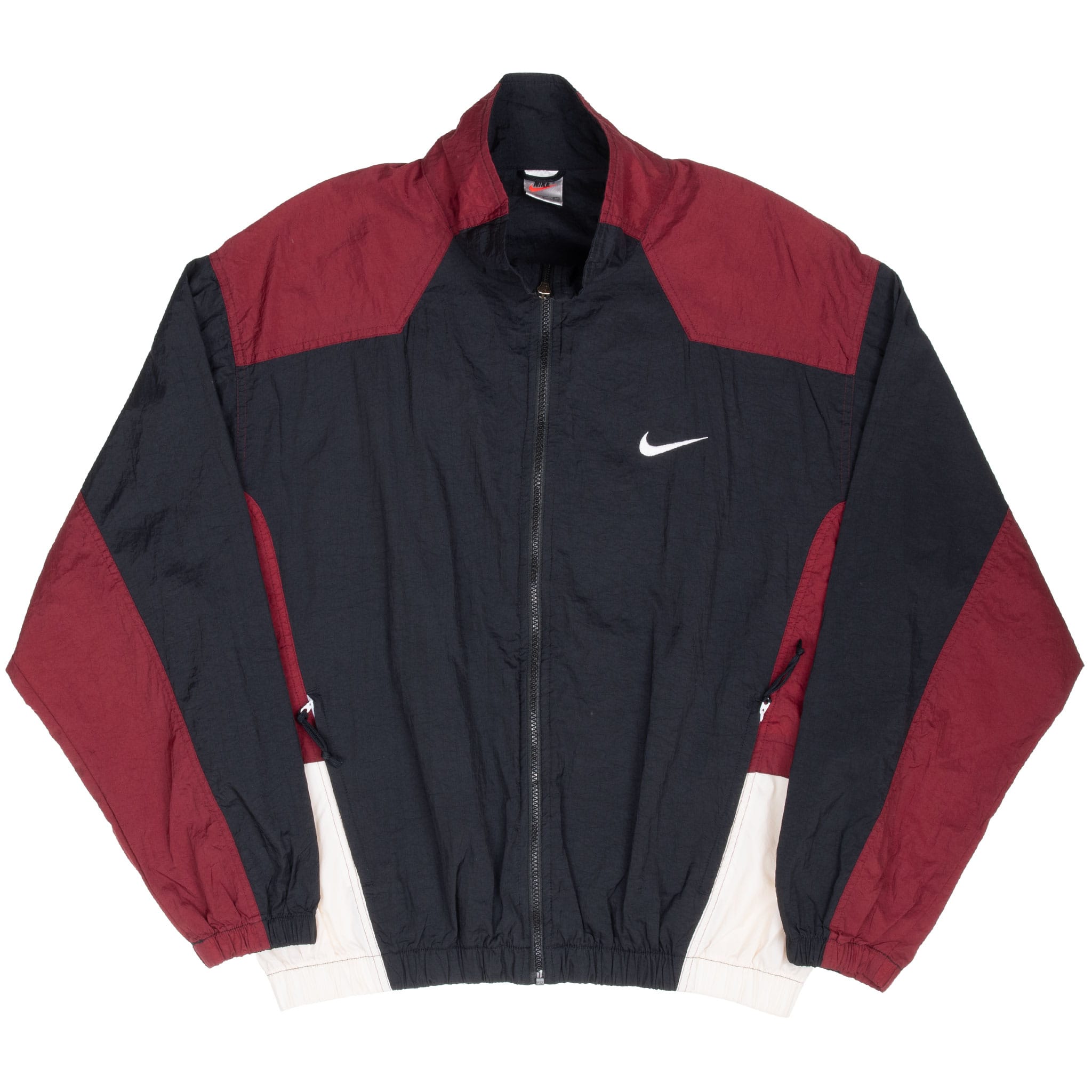 Vintage Nike Big Swoosh Black Burgundy Red Windbreaker Jacket 1990S Size Large