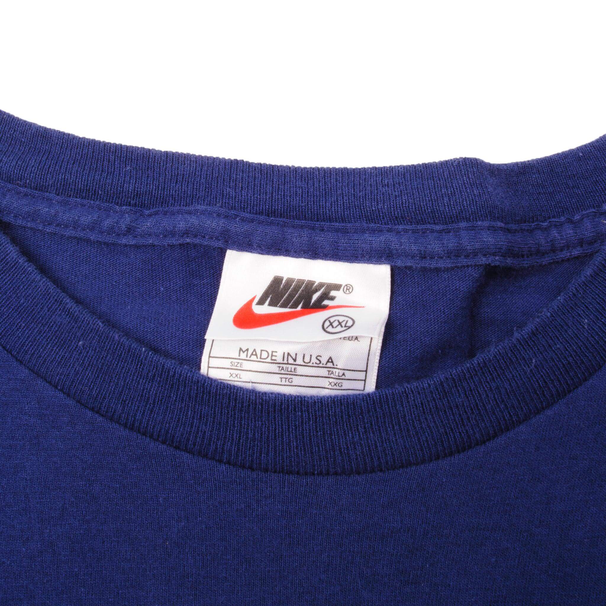 Vintage Blue Nike Middle Swoosh Tee Shirt Late 1990s Size 2Xlarge Made In USA.    