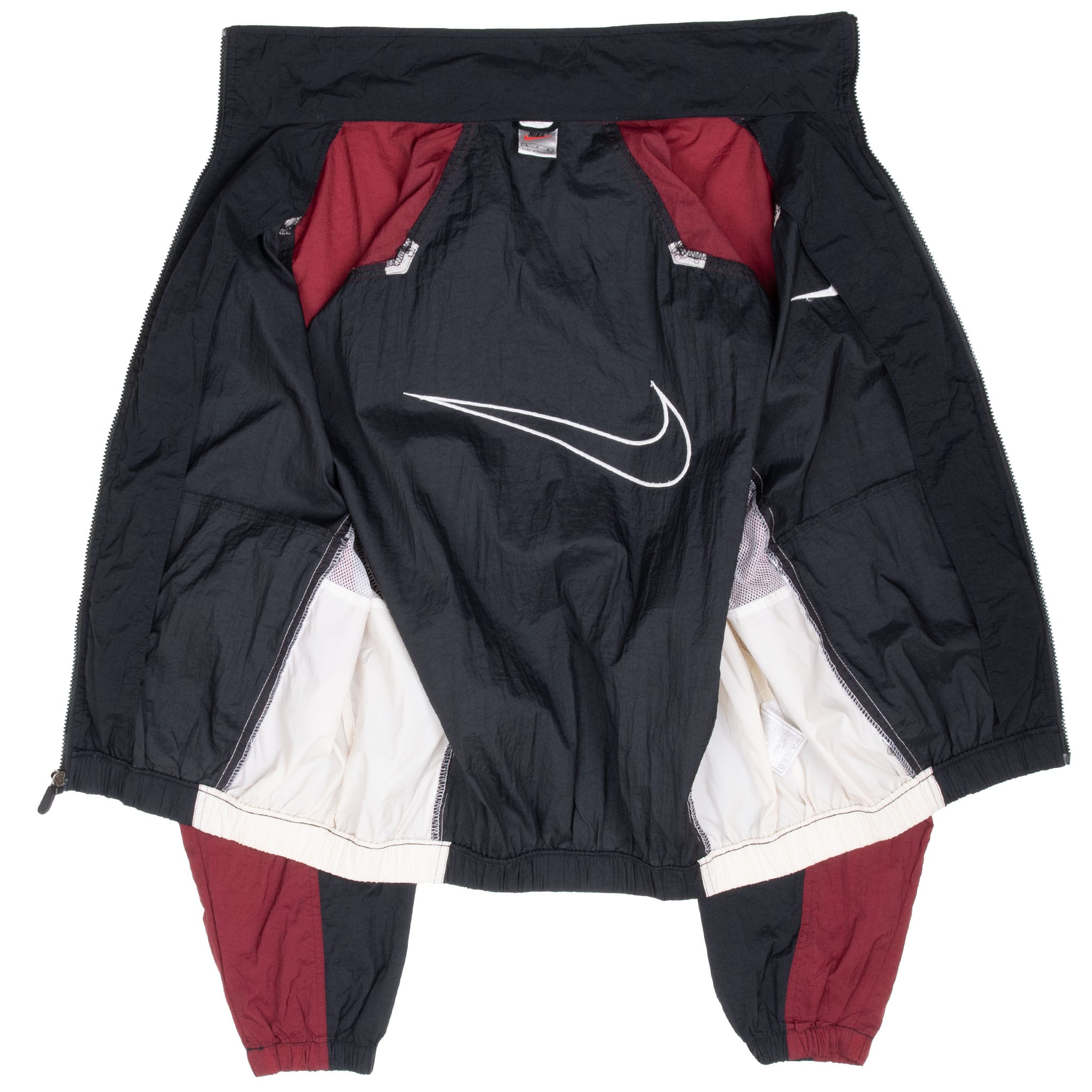 Vintage Nike Big Swoosh Black Burgundy Red Windbreaker Jacket 1990S Size Large