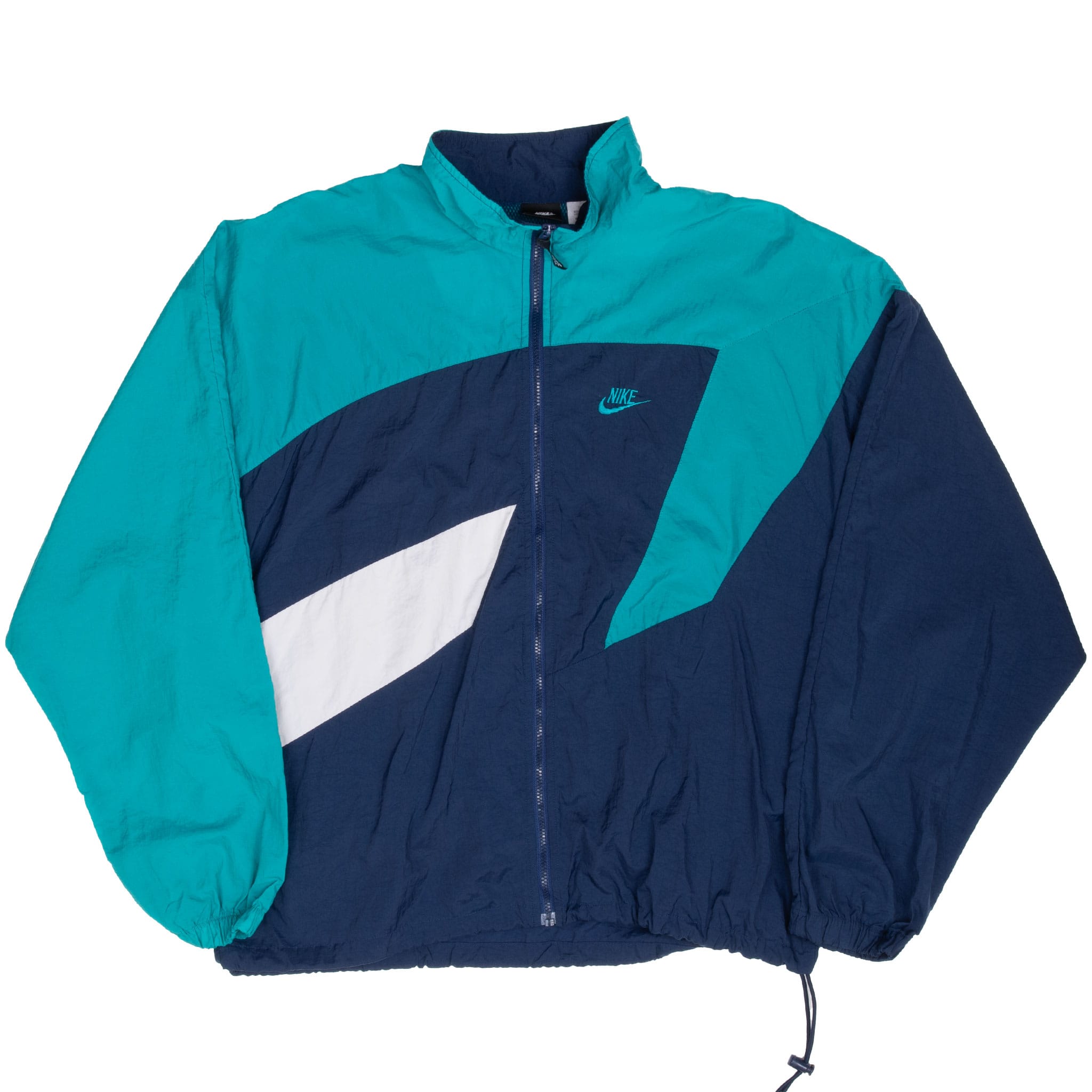 VINTAGE NIKE CLASSIC SWOOSH BLUE TEAL WINDBREAKER JACKET EARLY 1990S LARGE