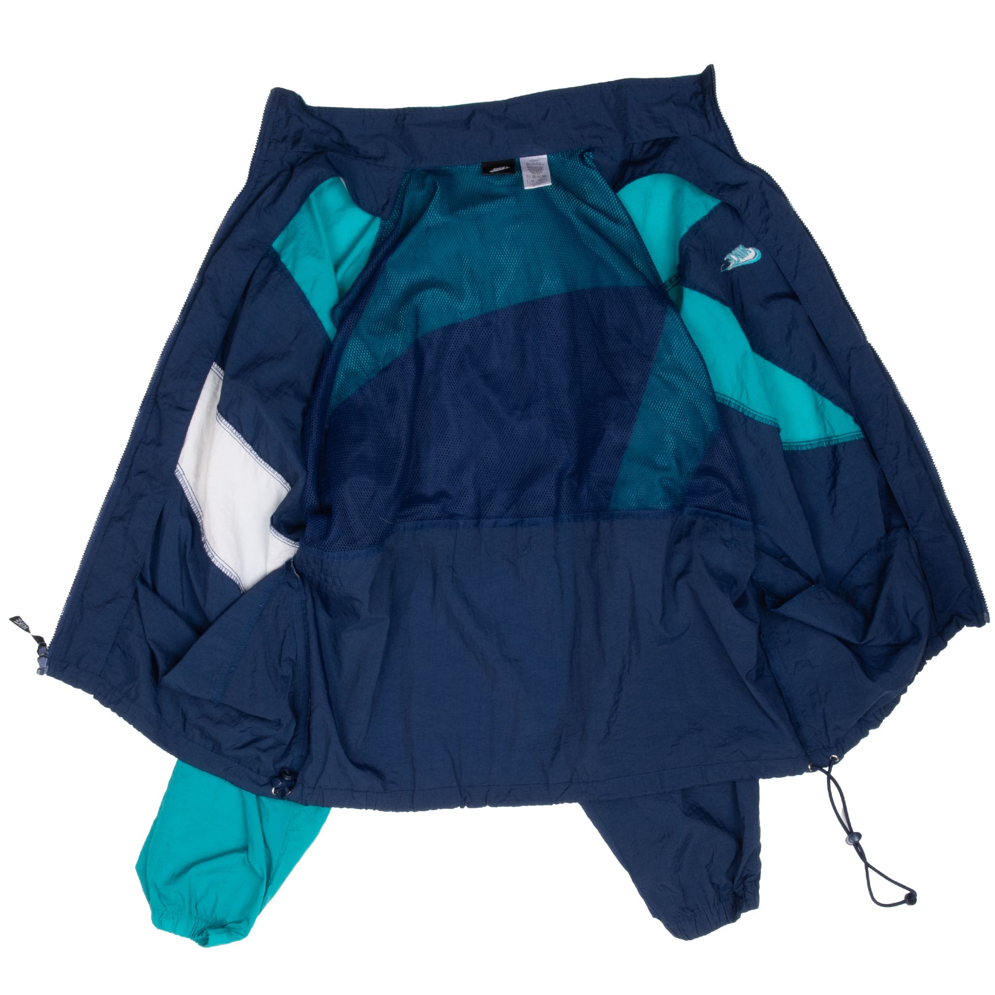 VINTAGE NIKE CLASSIC SWOOSH BLUE TEAL WINDBREAKER JACKET EARLY 1990S LARGE