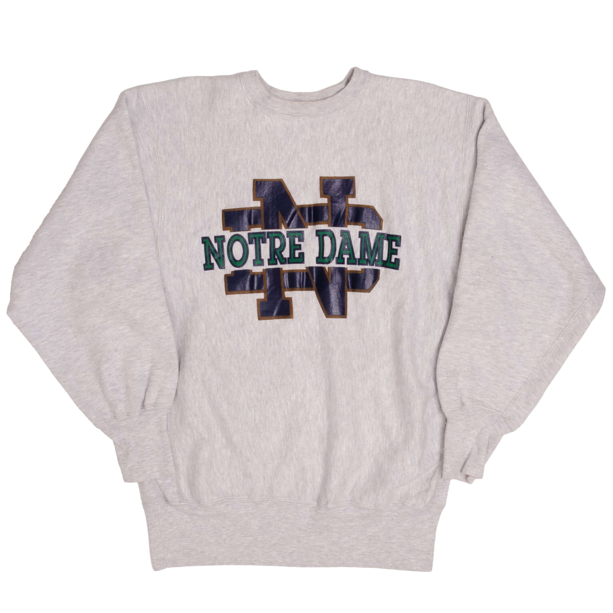 Vintage Gray Champion Reverse Weave Notre Dame University Sweatshirt 1990S Size XL Made In USA