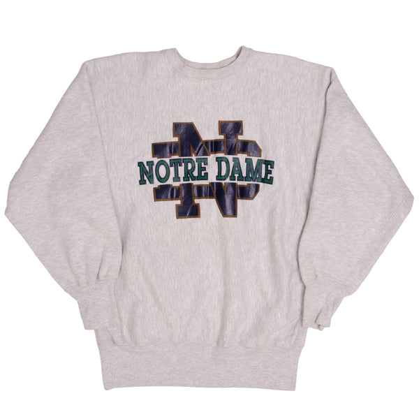 Vintage Gray Champion Reverse Weave Notre Dame University Sweatshirt 1990S Size XL Made In USA